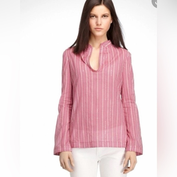 Tory Burch 
•Wild Orchid Pink
•White Sequin
•Stephanie Tunic Top 
•Size 12 - Picture 1 of 9